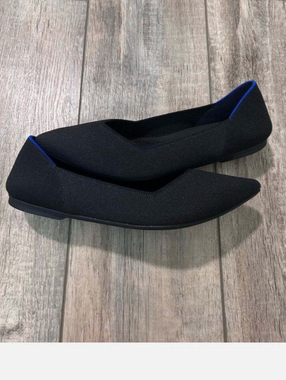 Rothy's Women's Black Pointed Flat with Blue Trim - Picture 12 of 16